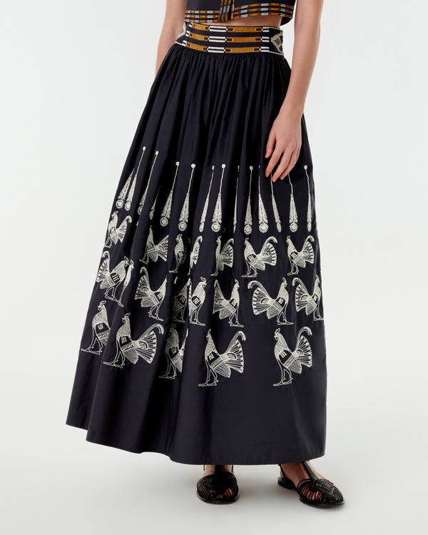 Emporio Sirenuse Ombretta Skirt With Greek Rooster Embroidery