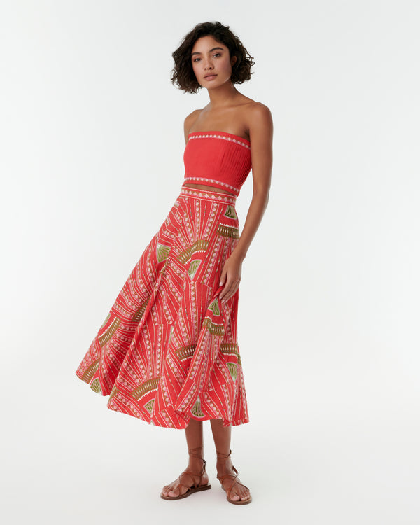 emporio sirenuse Tasha Skirt with Japanese Peacock Embroidery