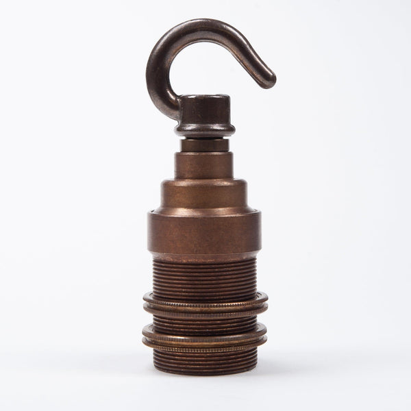 Enamel Shades E14 Solid Brass Lampholder with Hook - Old English Brass