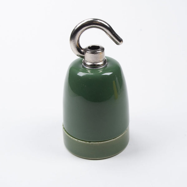 Enamel Shades E27 Ceramic Lampholder with hook - Green