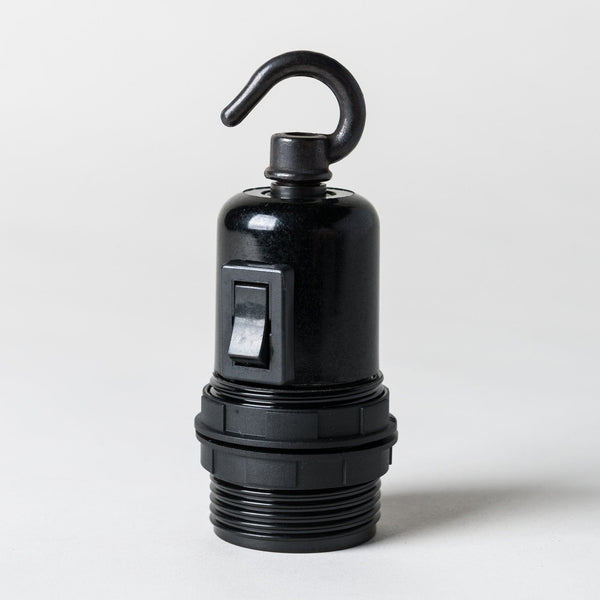 Enamel Shades E27 Switched Black Plastic Lampholder with hook