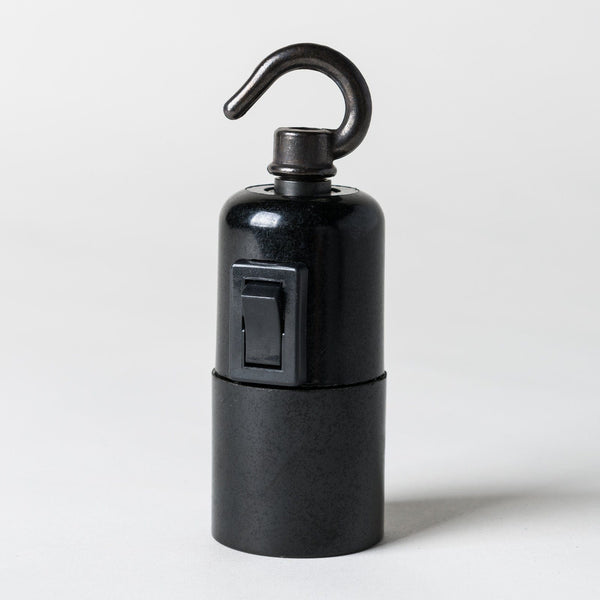 Enamel Shades E27 Switched Black Plastic Plain Skirt Lampholder with hook