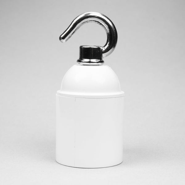 Enamel Shades E27 White Plastic Plain Skirt Lampholder with silver hook