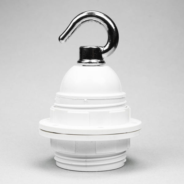 Enamel Shades E27 White Plastic Wide Ring Lampholder with silver hook