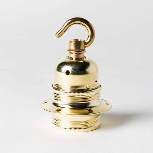 Enamel Shades E27 Wide Ring Lampholder with hook - Brass