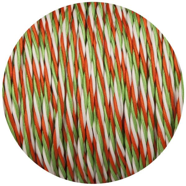 Enamel Shades Green White & Orange Twisted Fabric Braided Cable
