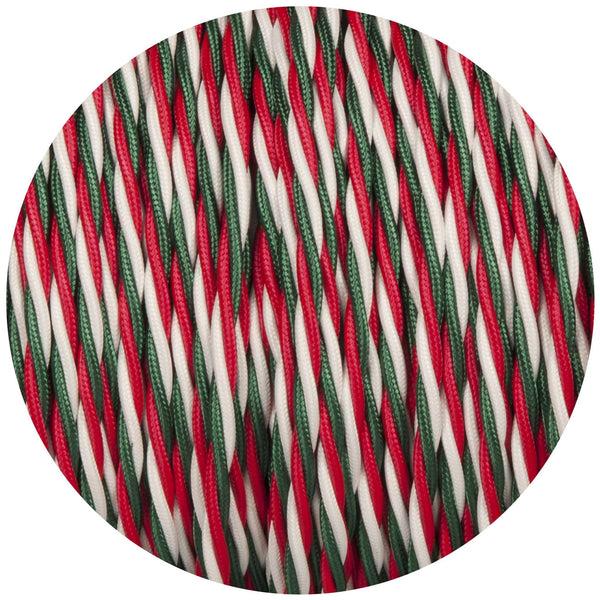 Enamel Shades Green White & Red Twisted Fabric Braided Cable