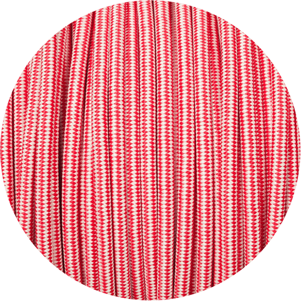 Enamel Shades Red & White Diamond Round Fabric Braided Cable