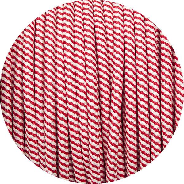 Enamel Shades Red & White Spiral Round Fabric Braided Cable