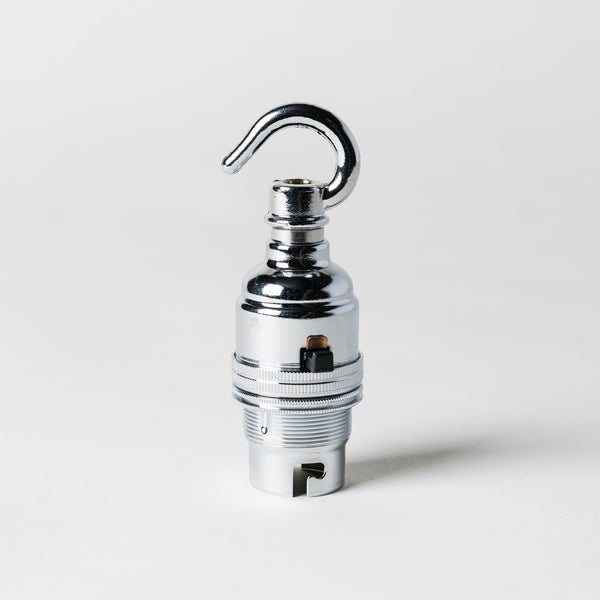 Enamel Shades Switched Bayonet Period Lampholder with hook - Chrome