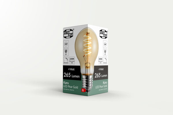 Enamel Shades Vintlux E27 Dimmable LED Filament Lamp 4W A60 265lm 2200K Karu Pear Gold