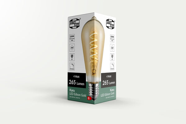 Enamel Shades Vintlux E27 Dimmable LED Filament Lamp 4W ST64 265lm 2200K Karu Edison Gold