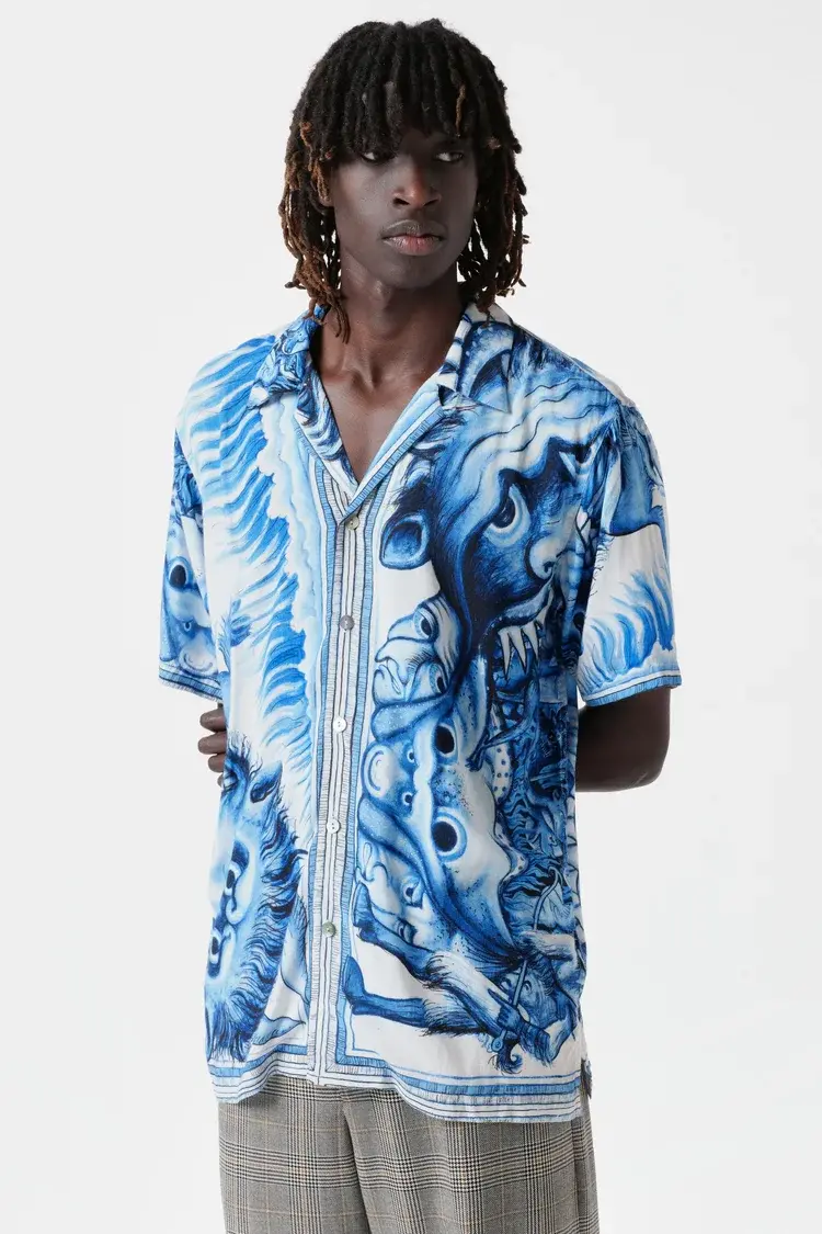 Endless Joy APOCALYPSE BLUE RAYON SHORT SLEEVE SHIRT