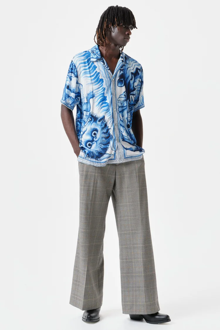 endless joy APOCALYPSE BLUE RAYON SHORT SLEEVE SHIRT