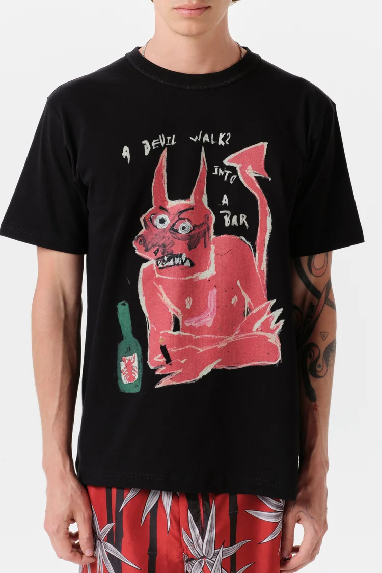 Endless Joy DEVIL BLACK FRONT PRINT ORGANIC COTTON T-SHIRT