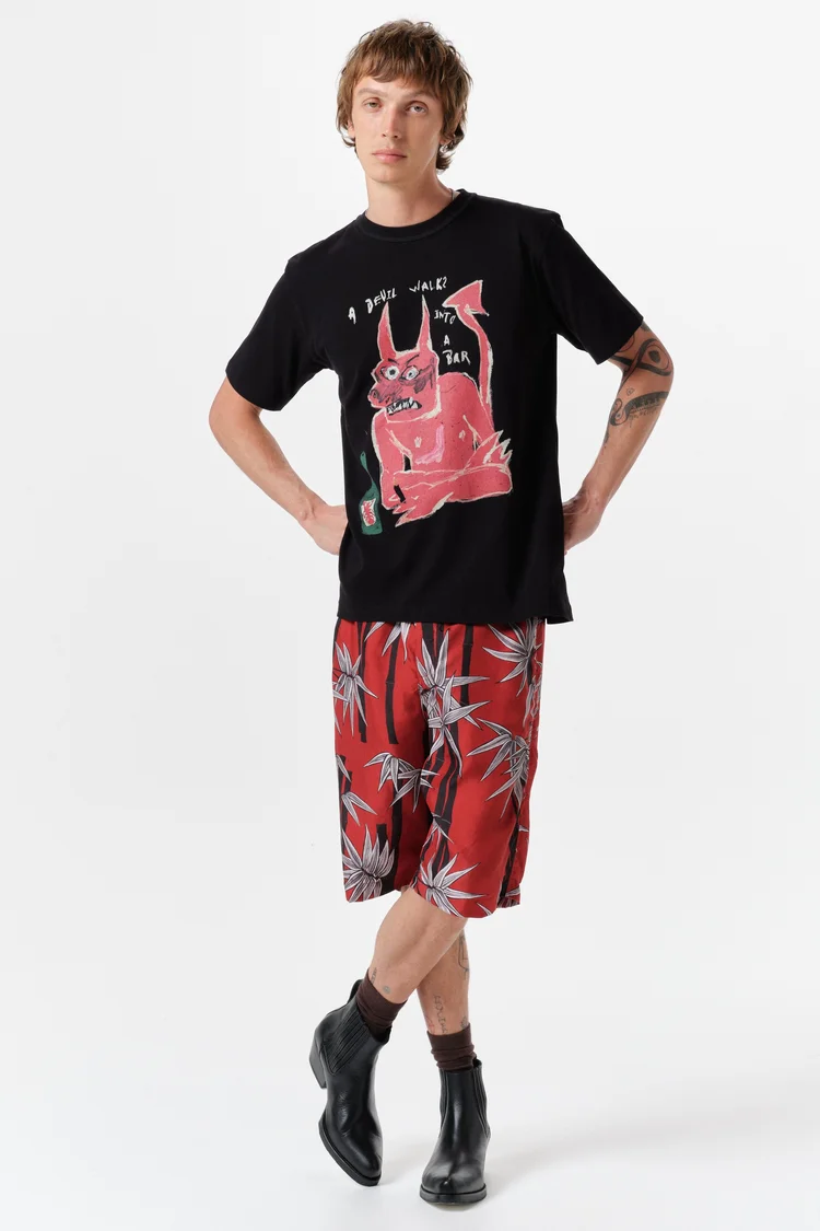 endless joy DEVIL BLACK FRONT PRINT ORGANIC COTTON T-SHIRT