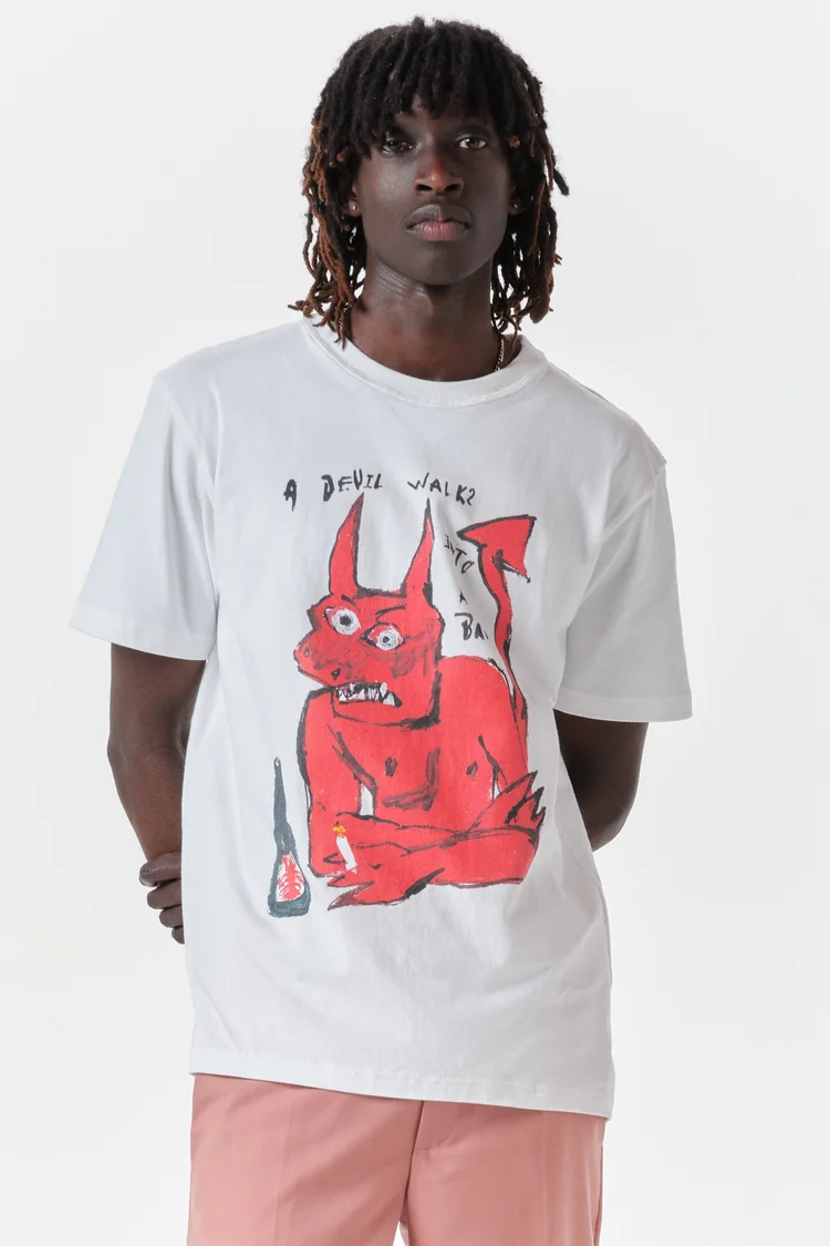 Endless Joy DEVIL WHITE FRONT PRINT ORGANIC COTTON T-SHIRT