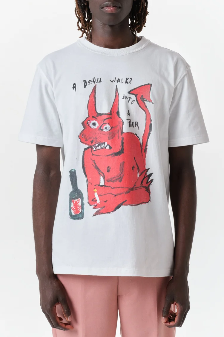Endless Joy DEVIL WHITE FRONT PRINT ORGANIC COTTON T-SHIRT
