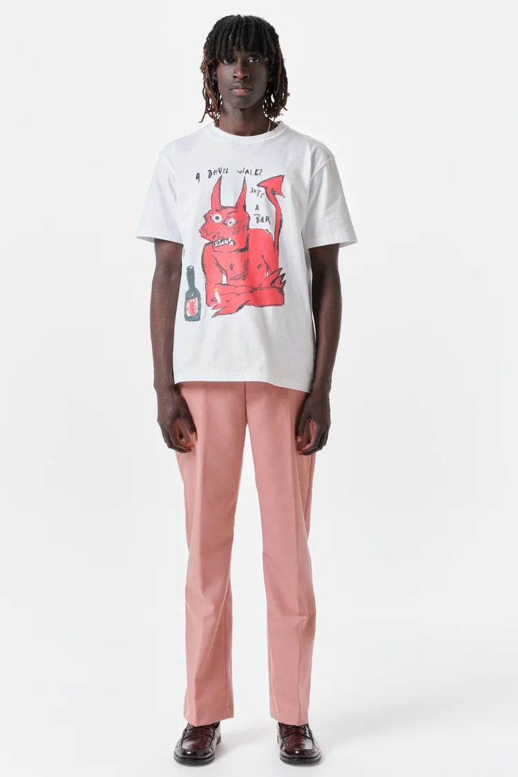 endless joy DEVIL WHITE FRONT PRINT ORGANIC COTTON T-SHIRT