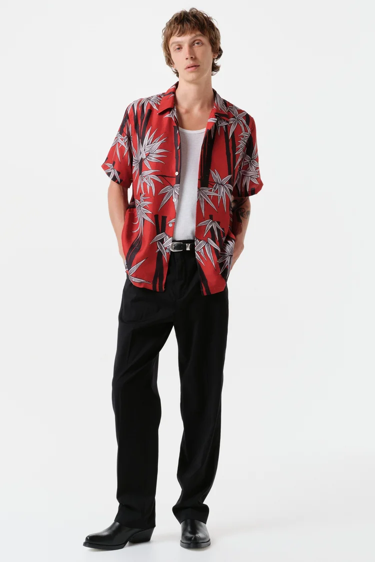 Endless Joy BAMBOO RED SILK SHORT SLEEVE SHIRT