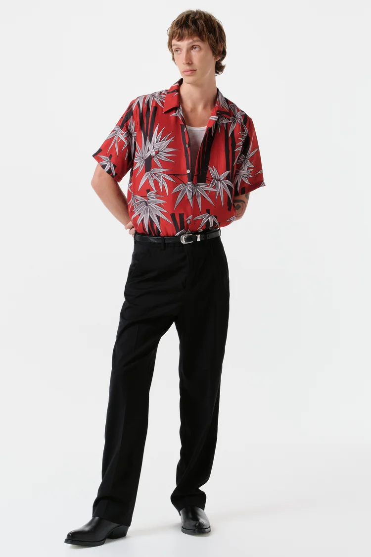 endless joy BAMBOO RED SILK SHORT SLEEVE SHIRT