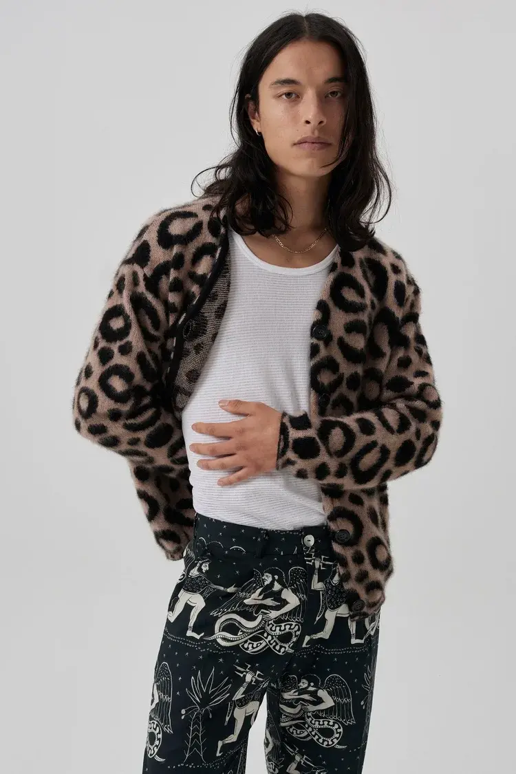 Endless Joy LEOPARD PRINT JACQUARD KNIT CARDIGAN
