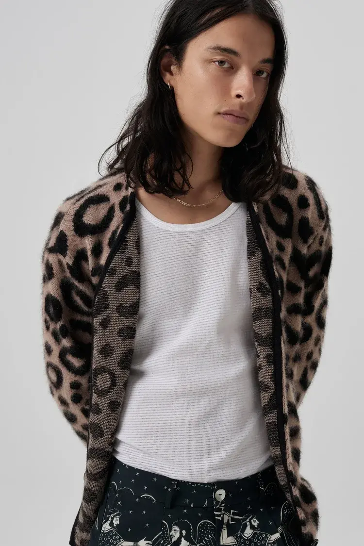 Endless Joy LEOPARD PRINT JACQUARD KNIT CARDIGAN