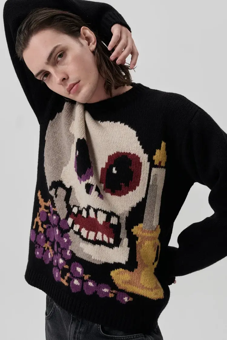 Endless Joy MEMENTO MORI BLACK HAND KNIT JUMPER