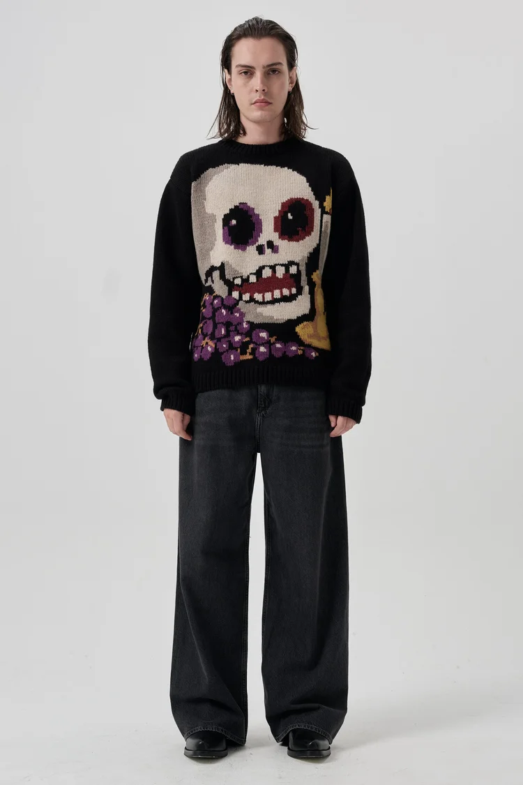 endless joy MEMENTO MORI BLACK HAND KNIT JUMPER
