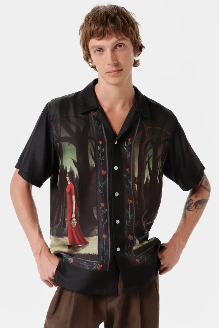 Endless Joy IN THE PINES BORDER SILK SHORT SLEEVE SHIRT