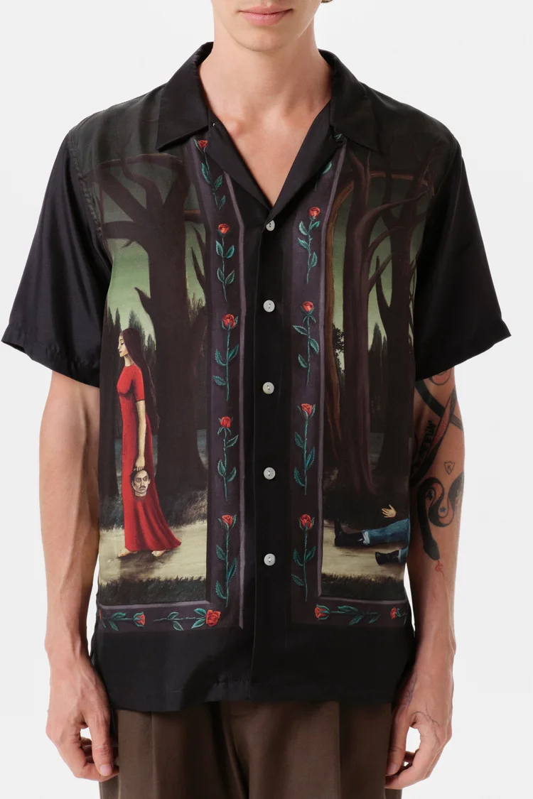 Endless Joy IN THE PINES BORDER SILK SHORT SLEEVE SHIRT