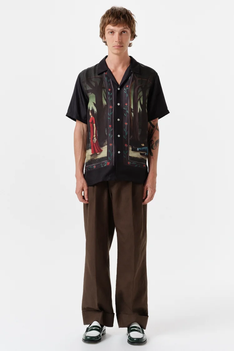 endless joy IN THE PINES BORDER SILK SHORT SLEEVE SHIRT