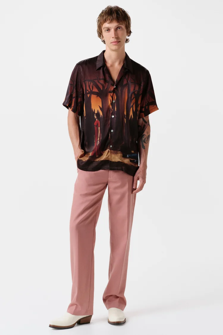endless joy IN THE PINES BRONZE SILK SHORT SLEEVE SHIRT