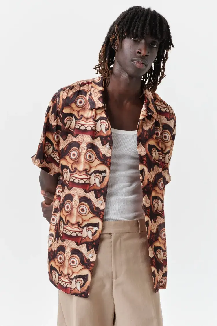 Endless Joy KALA MAKARA GOLD SILK SATIN SHORT SLEEVE SHIRT