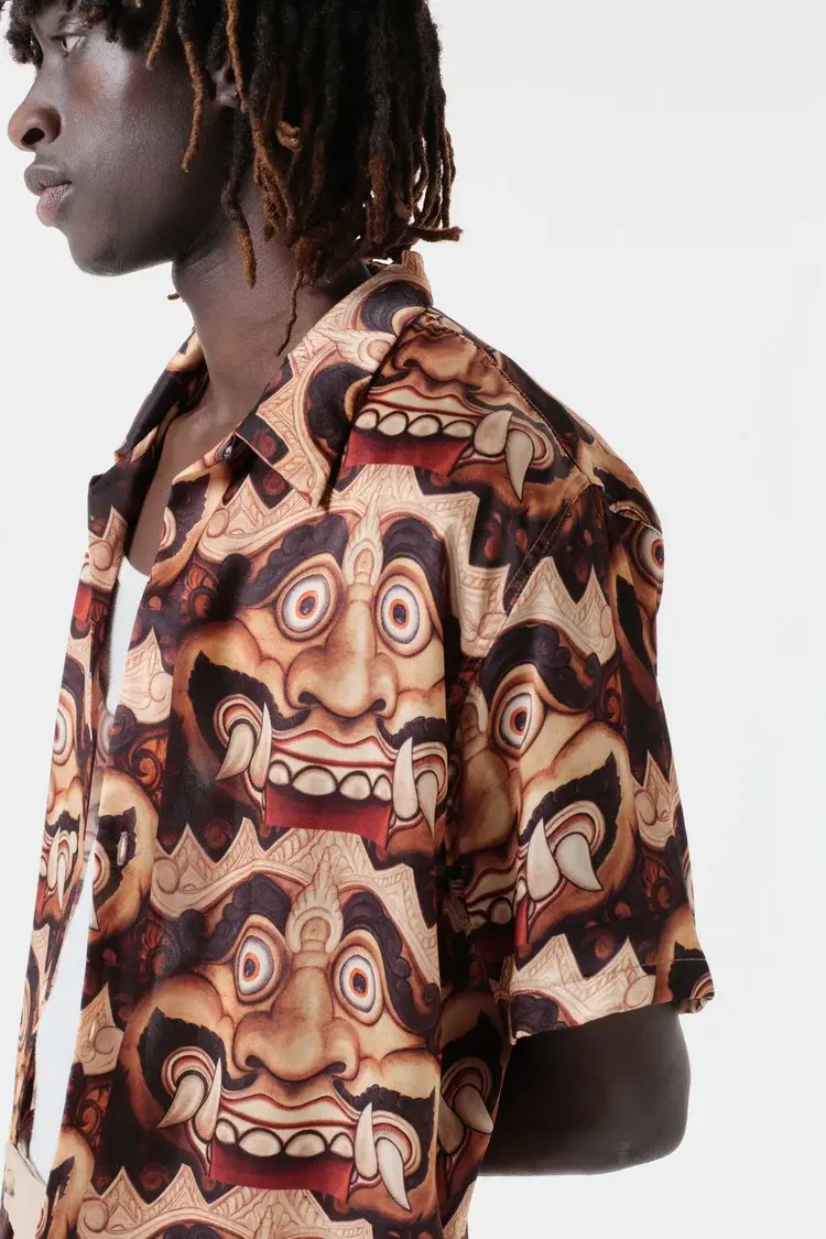 Endless Joy KALA MAKARA GOLD SILK SATIN SHORT SLEEVE SHIRT