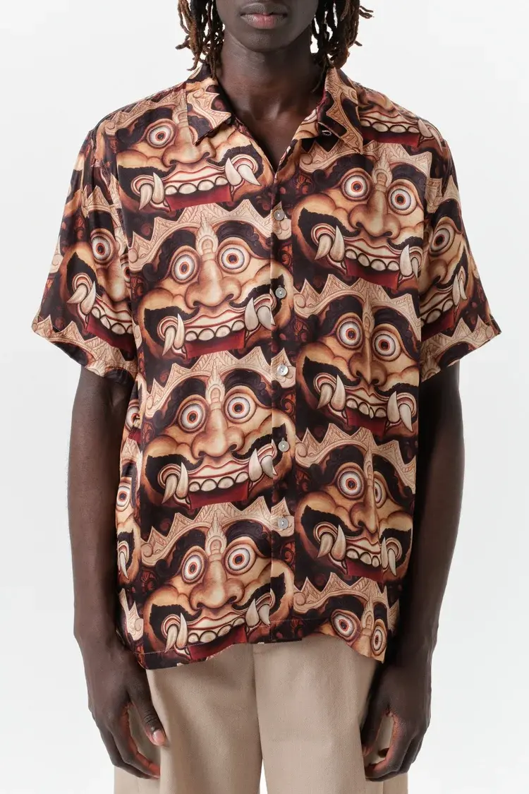 Endless Joy KALA MAKARA GOLD SILK SATIN SHORT SLEEVE SHIRT