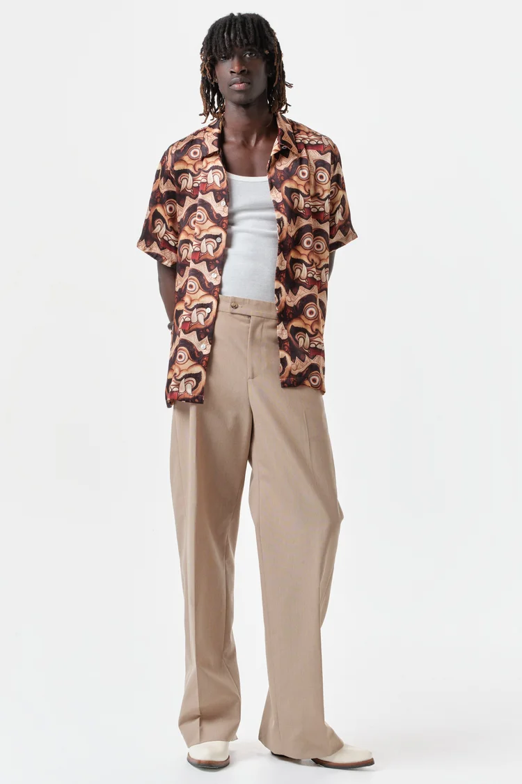 endless joy KALA MAKARA GOLD SILK SATIN SHORT SLEEVE SHIRT