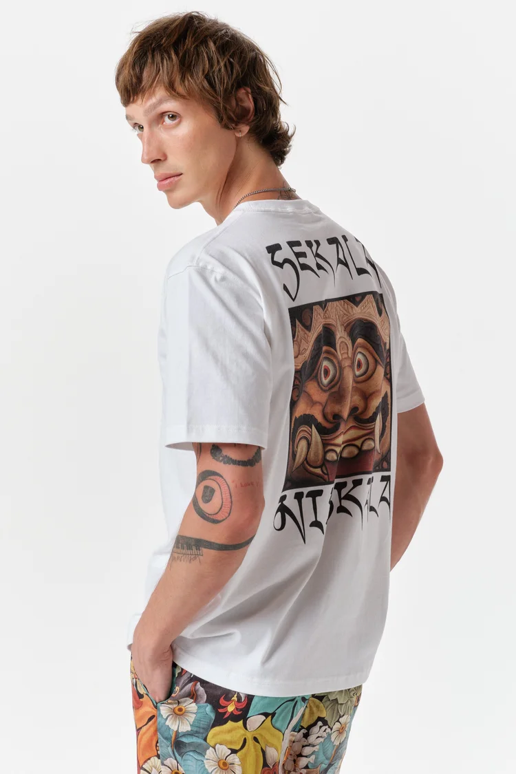 endless joy KALA MAKARA WHITE BACK PRINT ORGANIC COTTON T-SHIRT