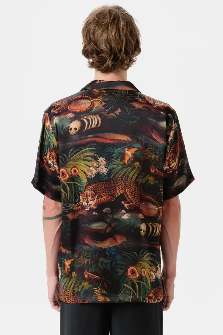 Endless Joy LEOPARDO JUNGLE SILK SATIN SHORT SLEEVE SHIRT