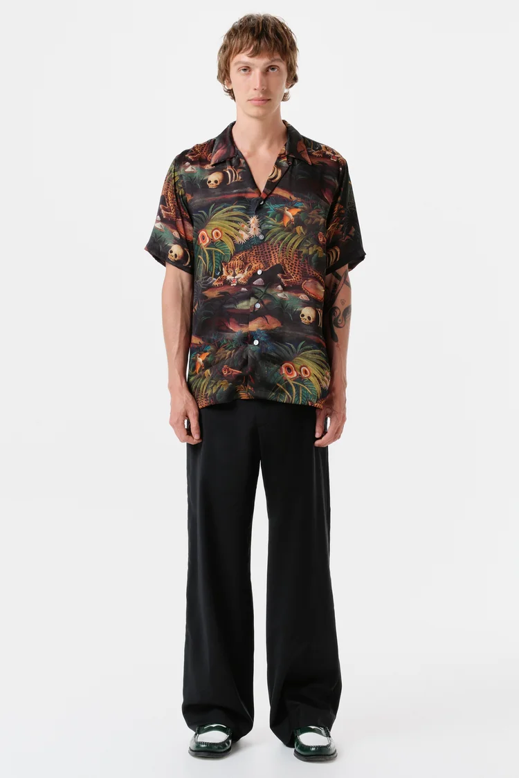 endless joy LEOPARDO JUNGLE SILK SATIN SHORT SLEEVE SHIRT