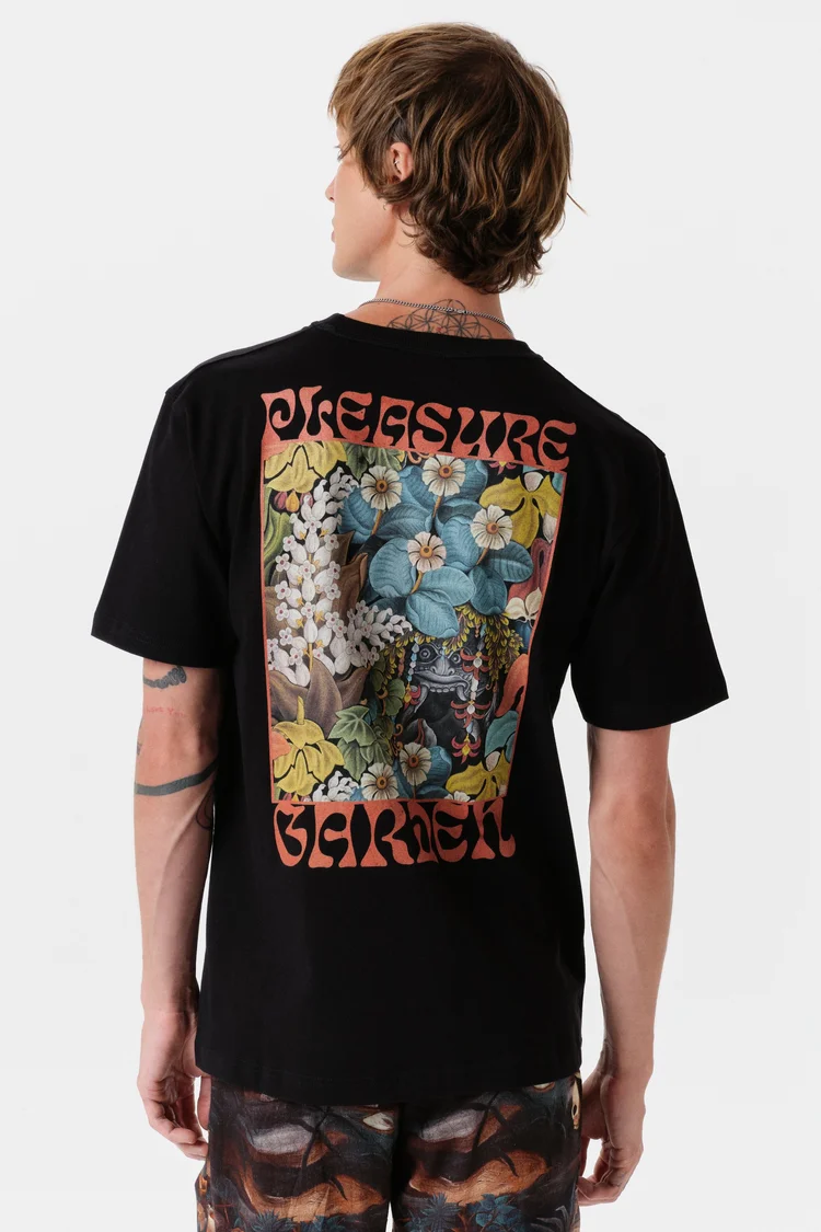 endless joy PLEASURE GARDEN BLACK BACK PRINT ORGANIC COTTON T-SHIRT