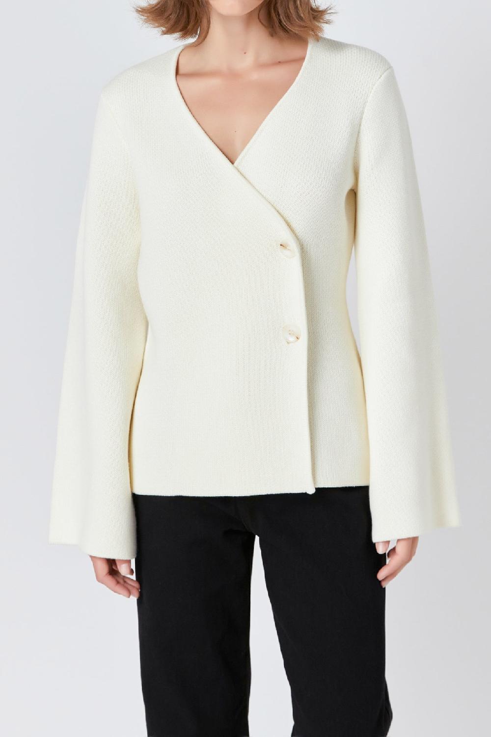 Endless Rose 2 Button Cinched Sweater Cardigan IVORY