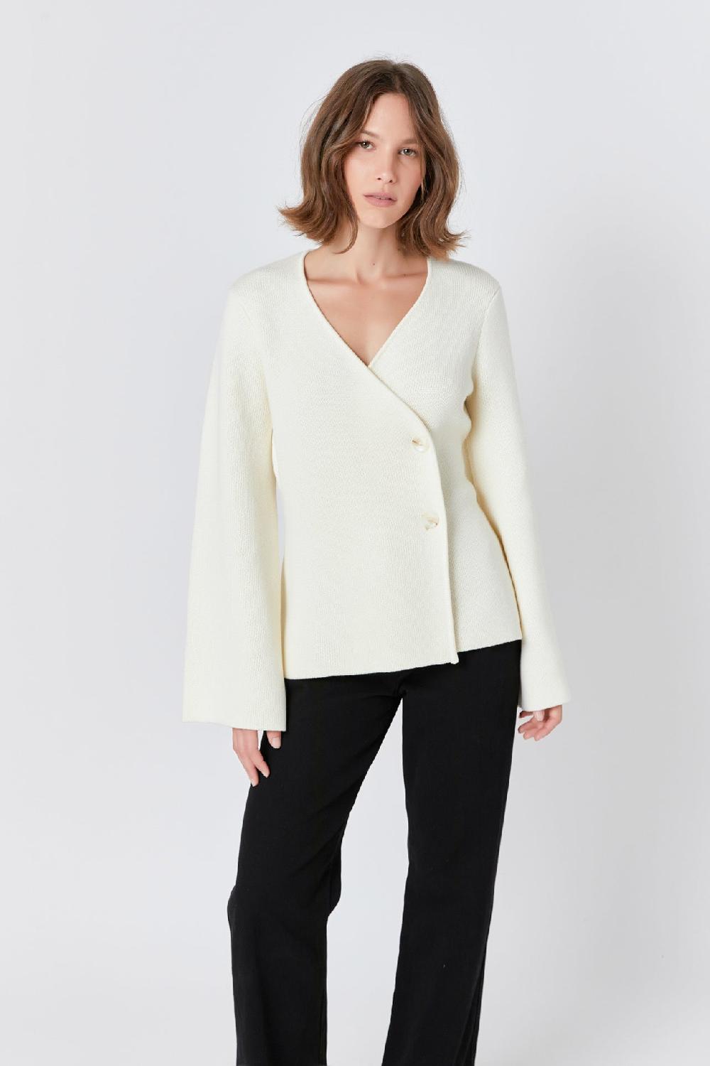 Endless Rose 2 Button Cinched Sweater Cardigan IVORY