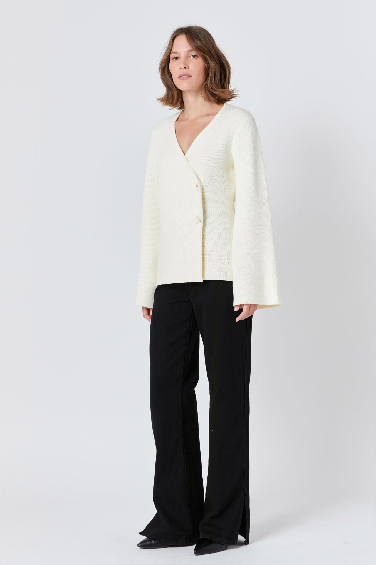 Endless Rose 2 Button Cinched Sweater Cardigan IVORY