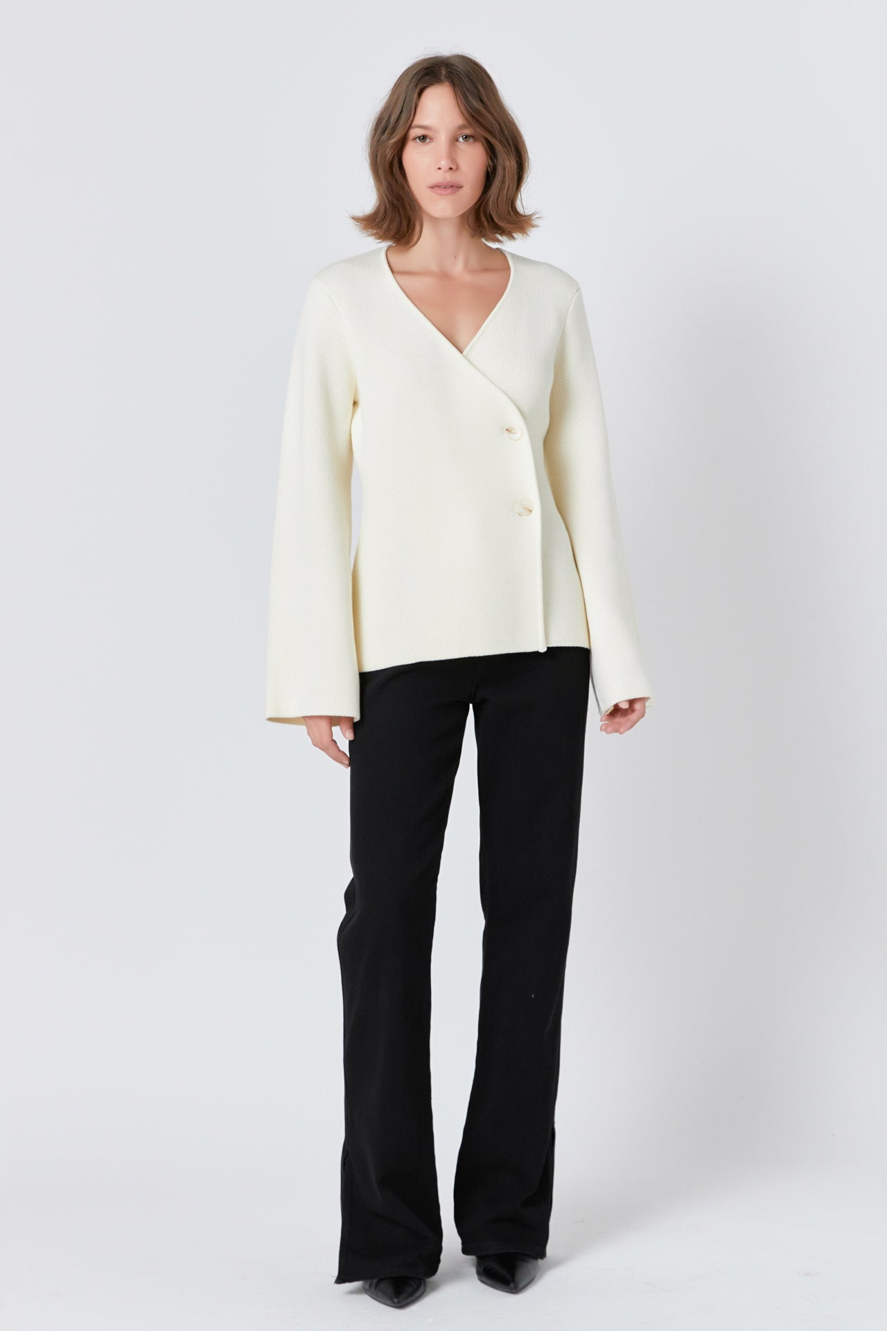 endless rose 2 Button Cinched Sweater Cardigan IVORY