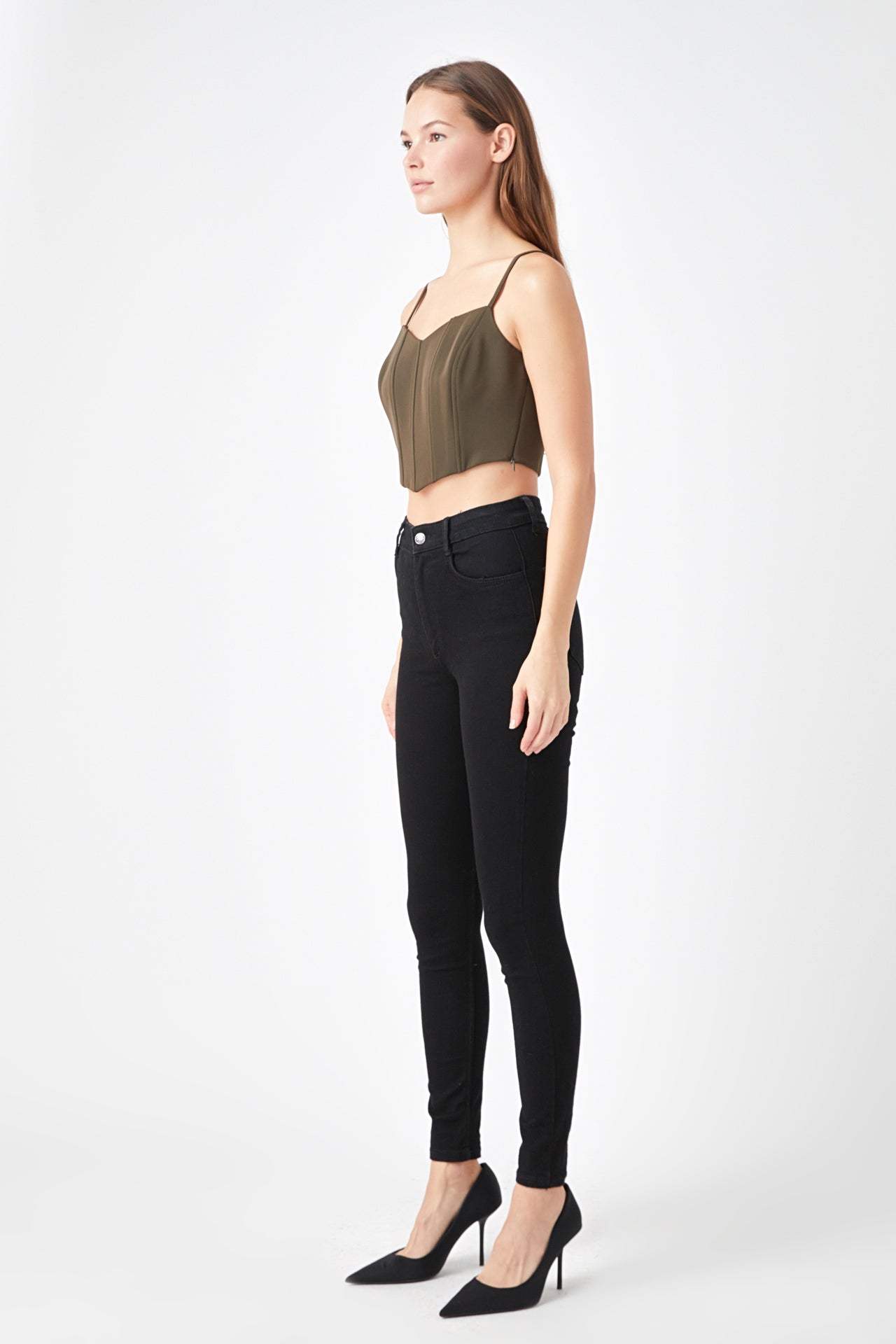 Endless Rose Adjustable Bustier Crop Top ARMY GREEN