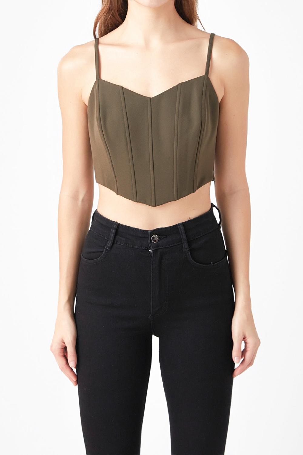 Endless Rose Adjustable Bustier Crop Top ARMY GREEN