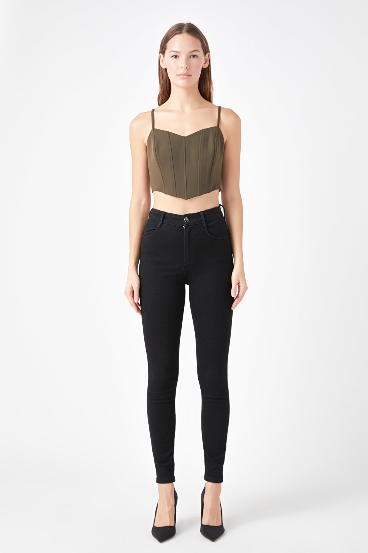 endless rose Adjustable Bustier Crop Top ARMY GREEN