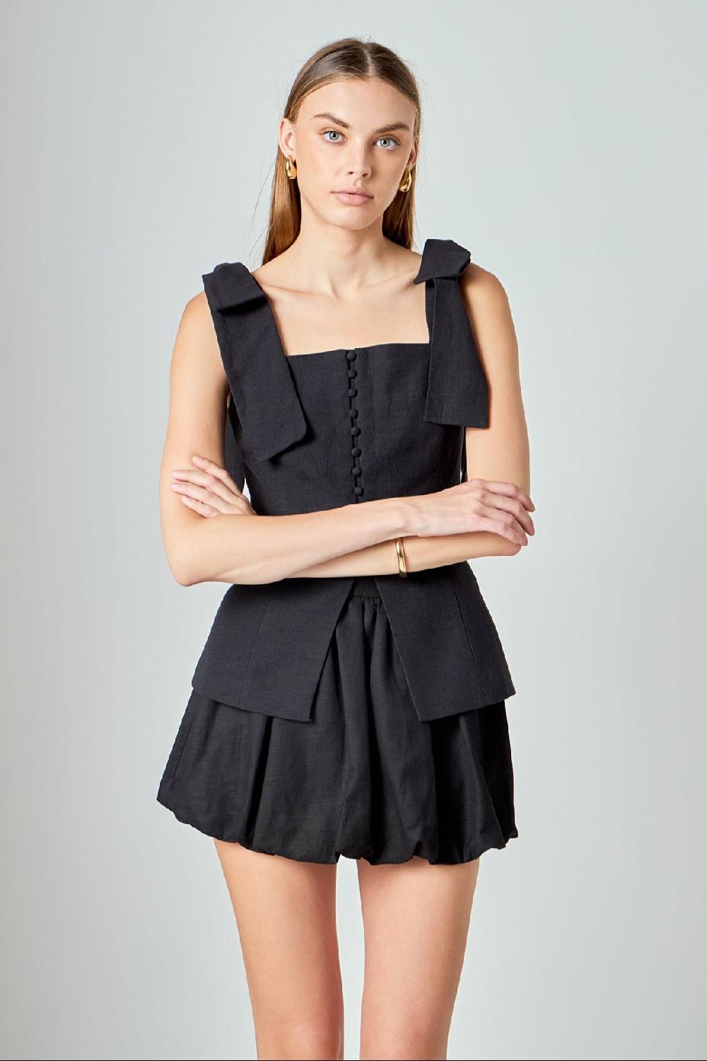 Endless Rose Allison Linen Blouson Bubble Mini Skirt BLACK