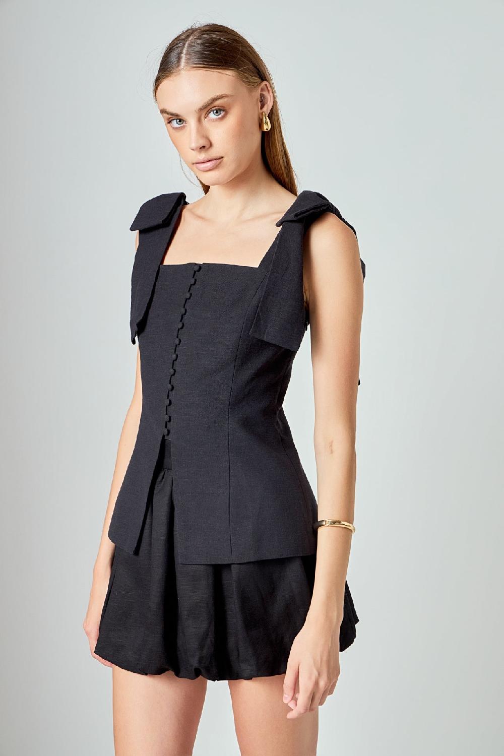 endless rose Allison Linen Blouson Bubble Mini Skirt BLACK